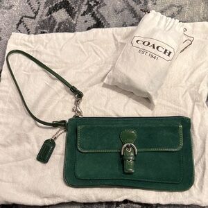 Vintage Coach Green Suede wristlet